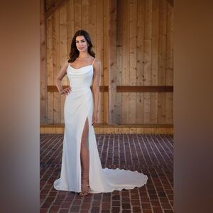 Essense of Australia D3589 cowl neckline Liquid Crepe wedding dress gown strap